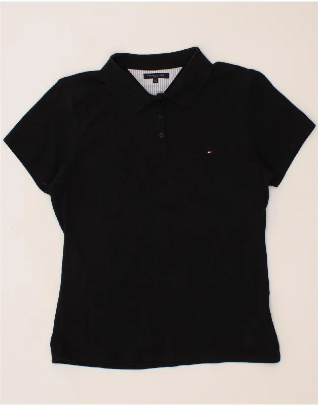 TOMMY HILFIGER Womens Polo Shirt UK 18 XL Black Cotton Classic Solid Short Shirt