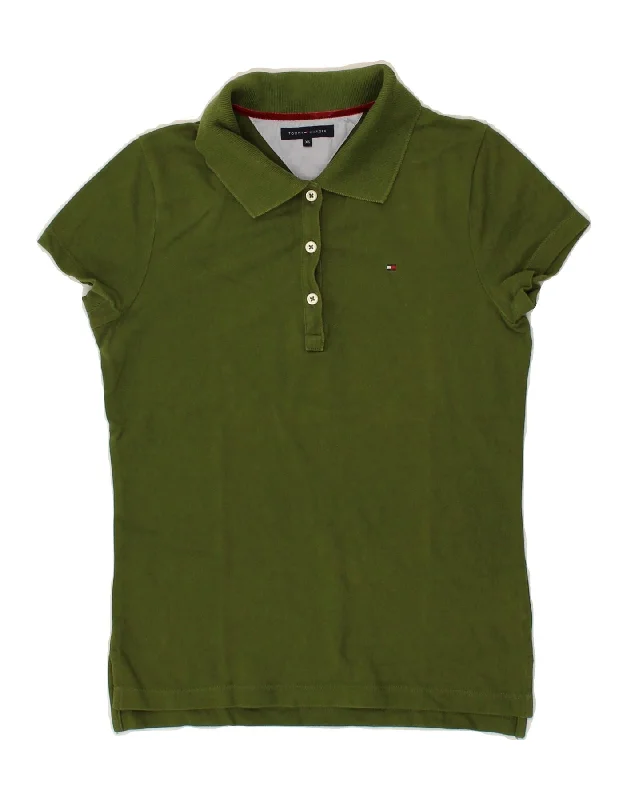 TOMMY HILFIGER Womens Polo Shirt UK 6 XS Green Cotton Comfortable Short Sleeve Blouse