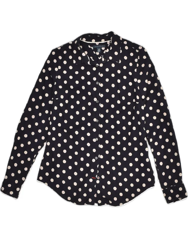 TOMMY HILFIGER Womens Shirt UK 10 Small Black Polka Dot Cotton Modern Short Sleeve Top