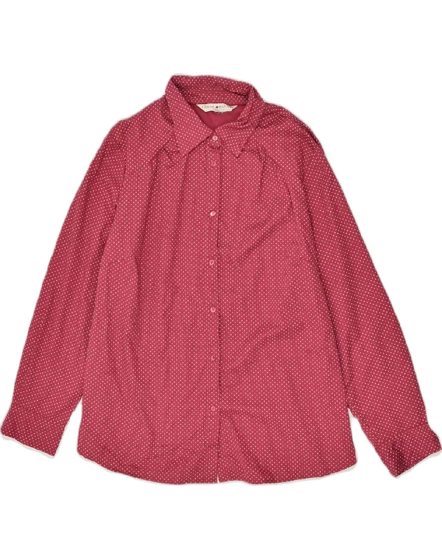 TOMMY HILFIGER Womens Shirt UK 20 2XL Pink Polka Dot Fashionable Sheer Short Shirt