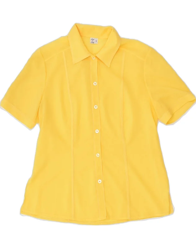 VINTAGE Womens Shirt Blouse UK 14 Large Yellow Classic Casual Short Sleeve