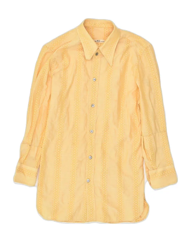 VINTAGE Womens Shirt EU 36 Small Yellow Cotton Classic Basic Short Shirt