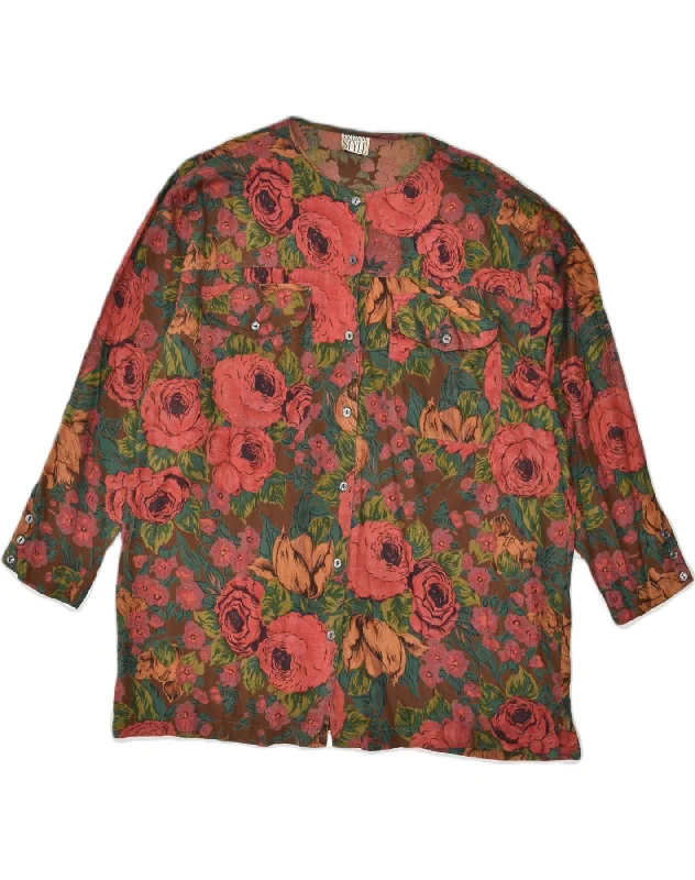 VINTAGE Womens Shirt UK 18 XL Multicoloured Floral Classic Short Sleeve Blouse