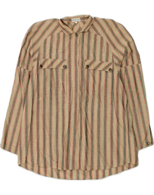 VINTAGE Womens Shirt US 0 XS Brown Striped Trendy Print Short Sleeve