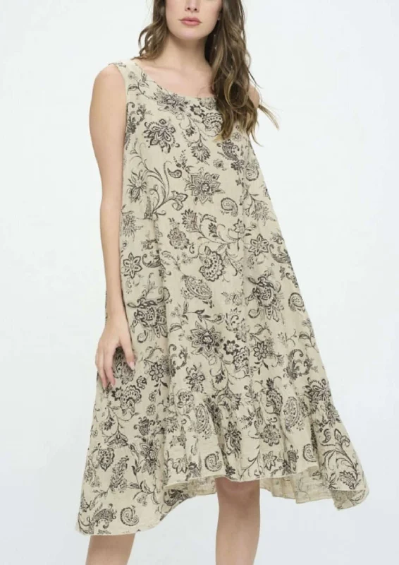 Linen Collection Gauze Floral Midi Dress Made in USA - Clearance Final Sale Elegant Lace Trim Midi Dress