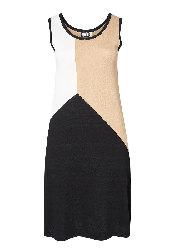 Aprico Curve Paurora Colour Block Knit Midi Dress, Black Comfortable Casual Midi Dress