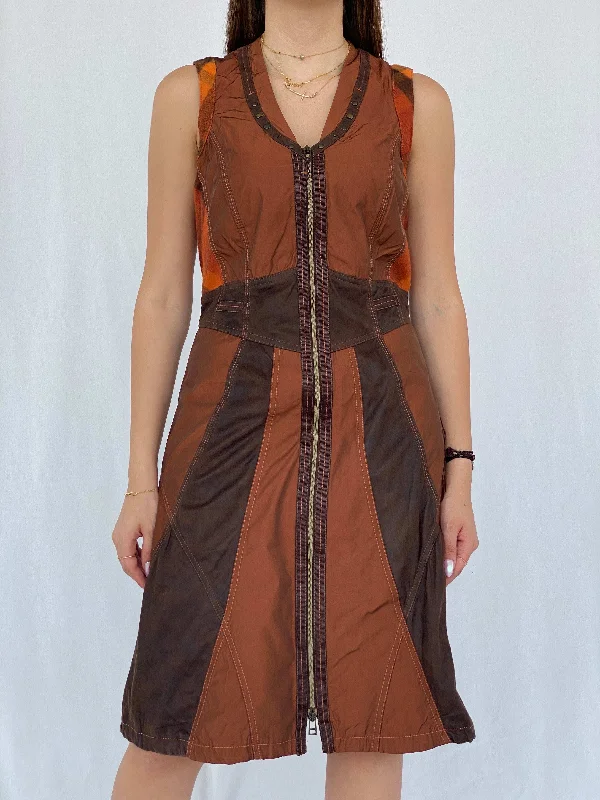 BIBA Patchwork Brown Midi Dress Size M Comfortable Wrap Midi Dress