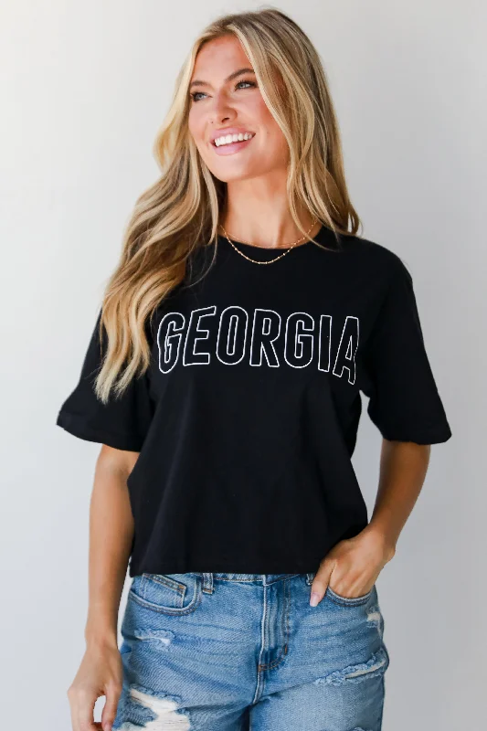 Black Georgia Block Letter Cropped Tee Modern Contemporary Chic