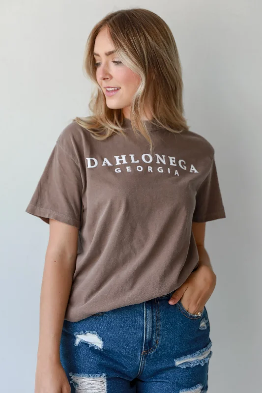 Brown Dahlonega Georgia Block Letter Tee Ribbed Striped Patterned