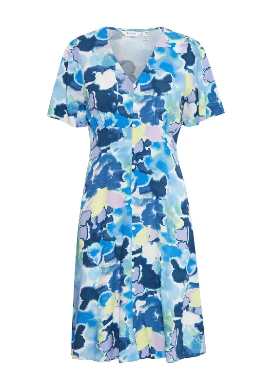 B.Young  Joella Watercolour Inspired Mini Dress, Angel Blue Comfortable Bodycon Mini Dress