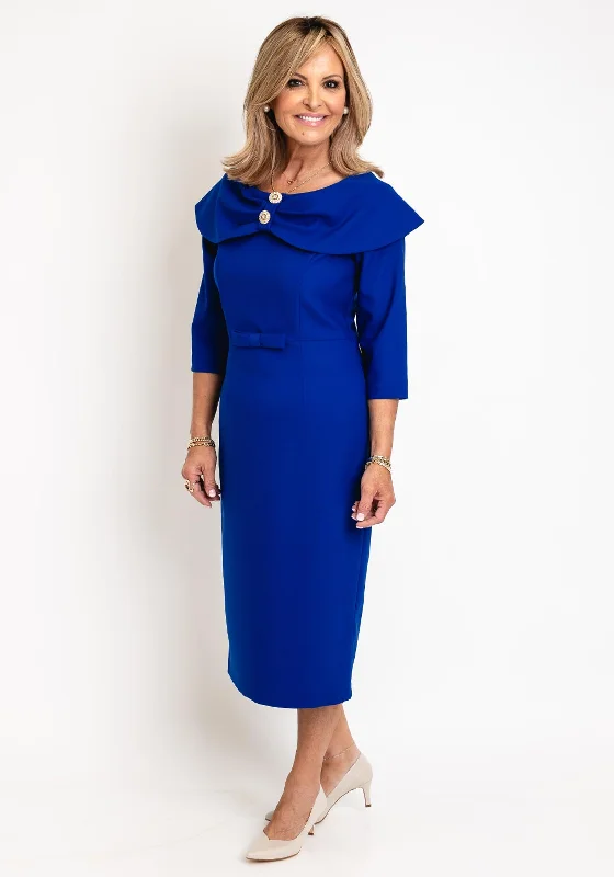 Cassandra Amara Embellished Collar Midi Dress, Royal Blue Comfortable Deep V Midi Dress