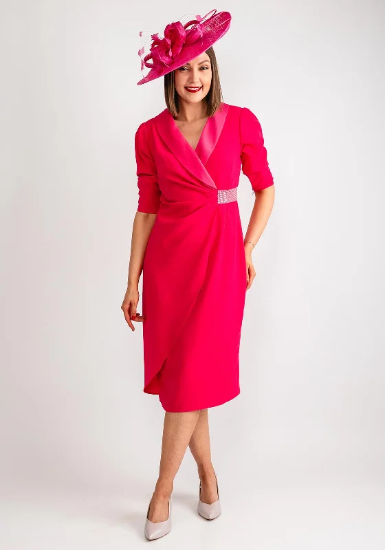 Cassandra Embellished Wrap Midi Dress, Pink Fashionable High-Low Midi Dress