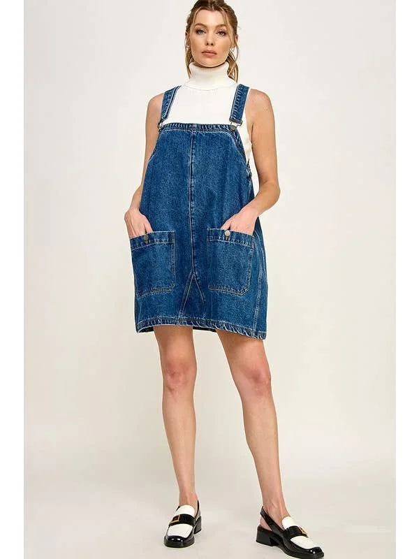 DENIM OVERALL SMOCK MINI DRESS Comfortable Bodycon Mini Dress