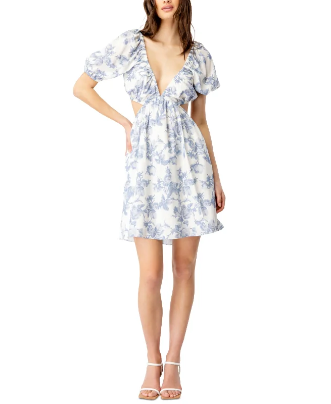 Eden Floral-Print Cutout Mini Dress Casual High-Waist Mini Dress