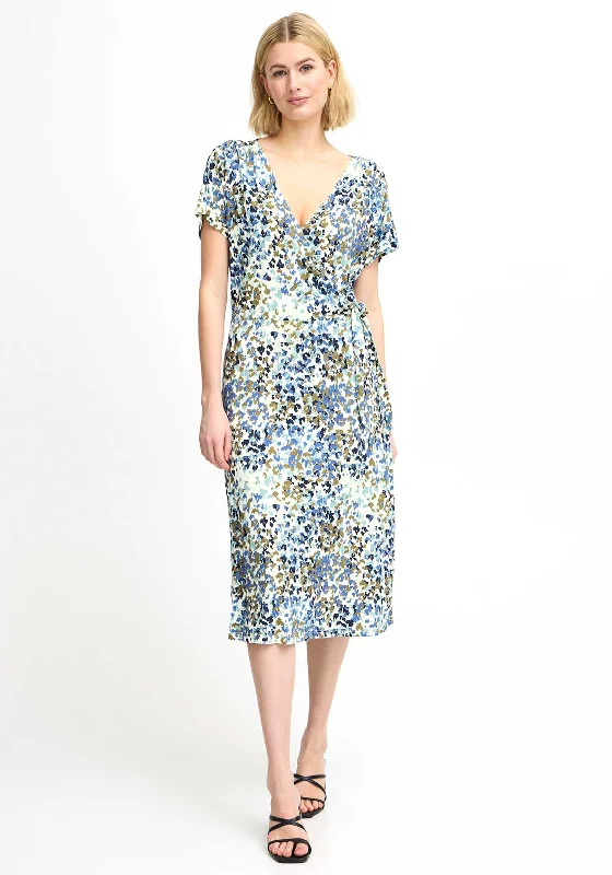 Fransa Dottie Wrap Midi Dress, Blue Multi Stylish Wraparound Midi Dress