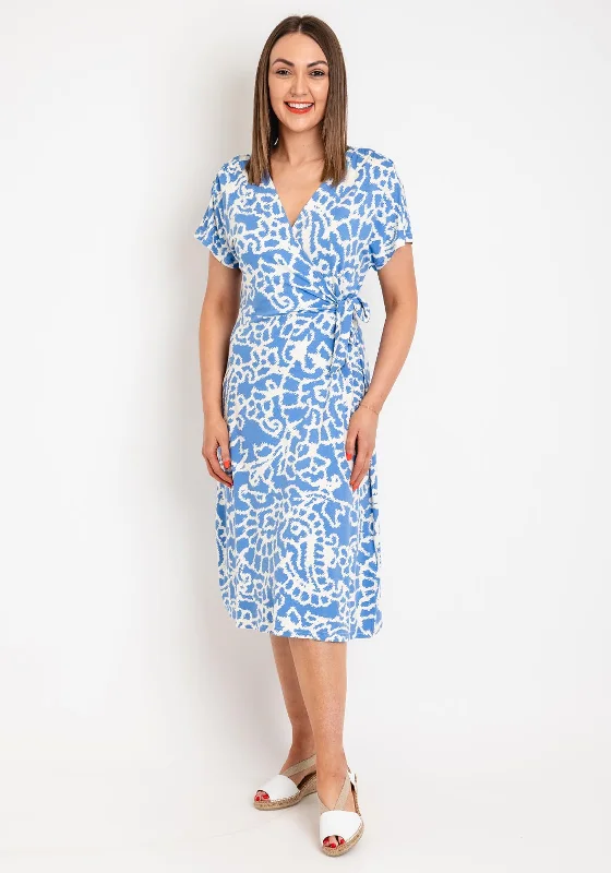 Fransa Dottie Wrap Midi Dress, Blue Comfortable Casual Midi Dress