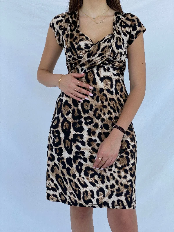 Gorgeous FIFILLES Paris Leopard Print Midi Dress - Size S Stylish Midi Dress with Cuffs