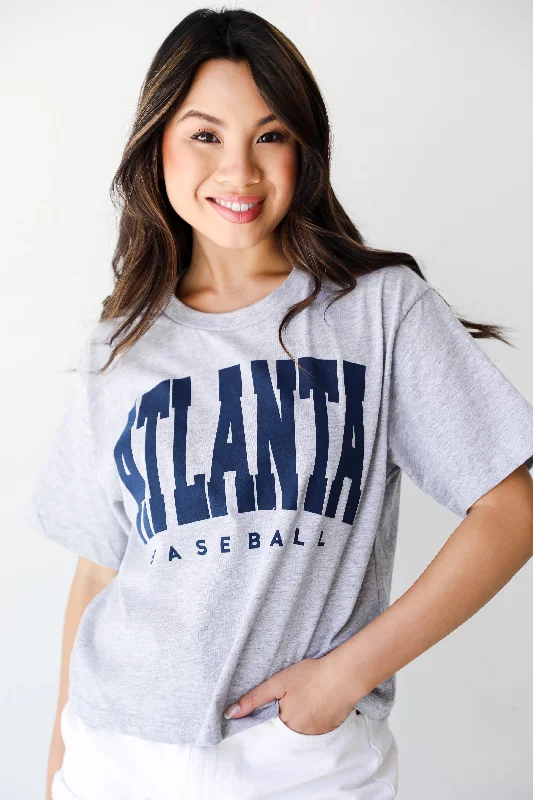 Heather Grey Atlanta Baseball Cropped Tee Plaid T-Shirt Polka Dot Checkered