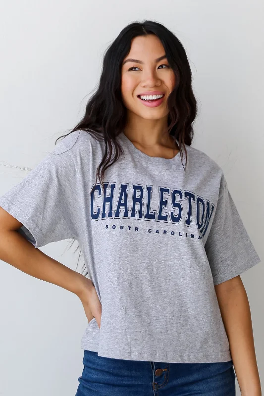 Heather Grey Charleston South Carolina Cropped Tee Striped Floral Plaid