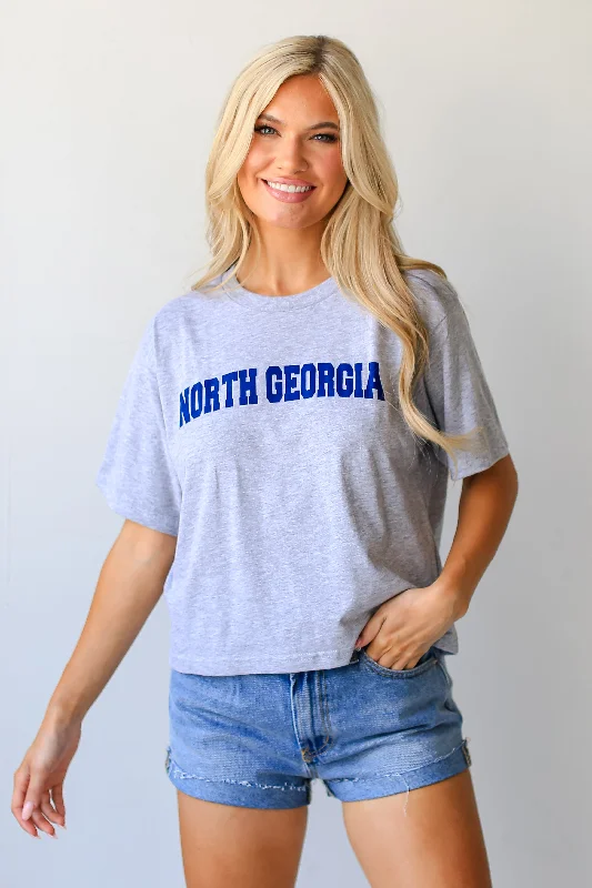 Heather Grey North Georgia Cropped Tee Spandex Blend Rayon Blend Denim Blend