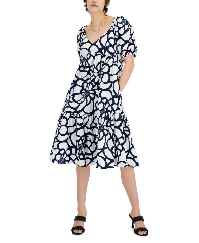 INC International Concepts Printed A Line Midi Dress Comfortable Adjustable Strap Midi Dress