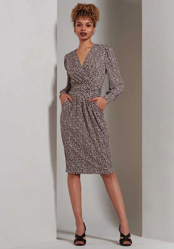 Jolie Moi Gwen Pegged Midi Dress, Neutral Animal Chic Floral Print Midi Dress