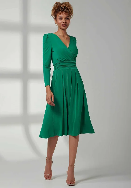 Jolie Moi Plain Long Sleeve Jersey Midi Dress, Green Trendy A-Line Midi Dress