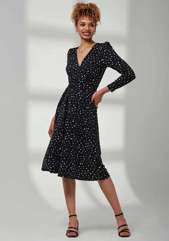 Jolie Moi Rafella Long Sleeve Midi Dress, Black Spot Cozy Knit Midi Dress