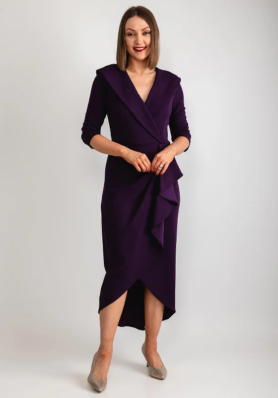 Joseph Ribkoff Wrap Pencil Midi Dress, Blackcurrant Stylish Silk Midi Dress