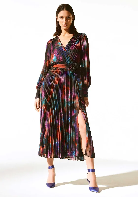 Joseph Ribkoff Pleated Wrap Midi Dress, Black Multi Fashionable Pencil Midi Dress