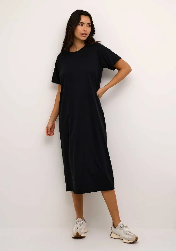 Kaffe Lucy Open Back Midi Dress, Black Stylish Midi Dress with Cuffs