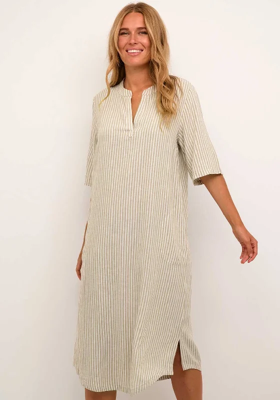 Kaffe Milia Kaftan Striped Linen Blend Midi Dress, Chinchilla Stylish Striped Midi Dress