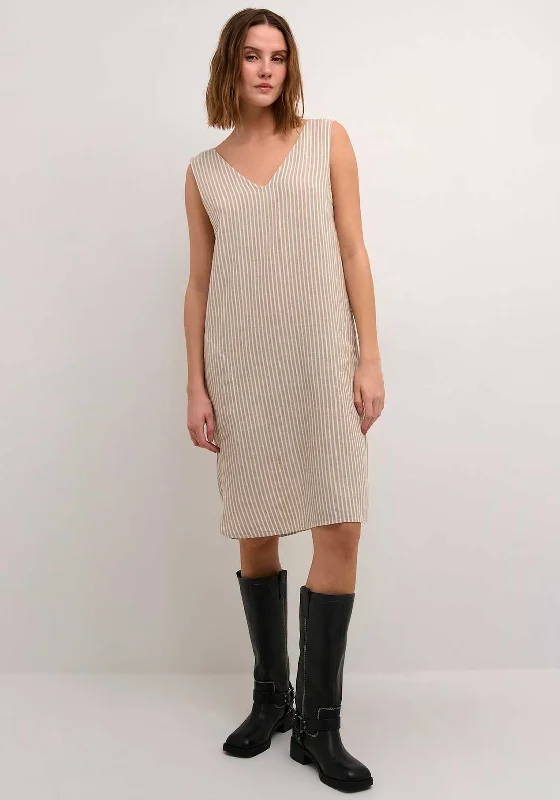 KAFFE Kamilla Striped Sleeveless Midi Dress, Chinchilla & Chalk Comfortable Knitwear Midi Dress