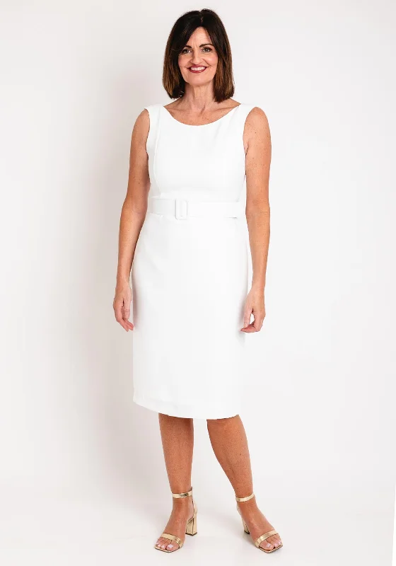 Laura Bernal Round Neck Pencil Midi Dress, White Fashionable Skater Midi Dress