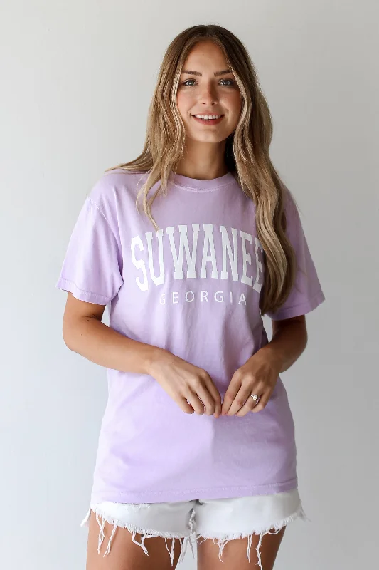 Lavender Suwanee Georgia Block Letter Tee Graphic Embroidered Appliqued