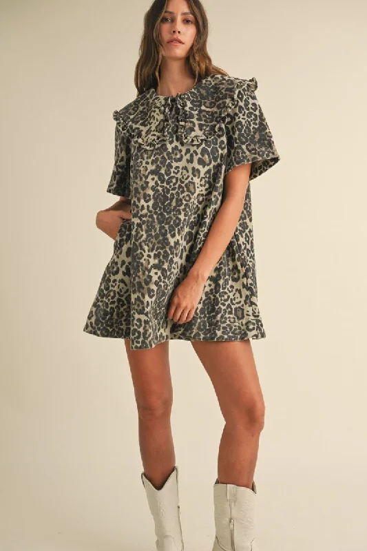 LEOPARD PRINTED COLLARED MINI DRESS Stylish Plaid Mini Dress