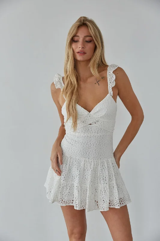 Liliana Eyelet Lace Mini Dress Fashionable Off-Shoulder Mini Dress