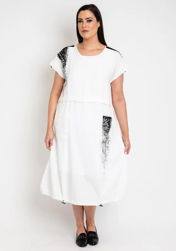 Ora Curve Placement Print Drawstring Hem Midi Dress, White Stylish Wraparound Midi Dress