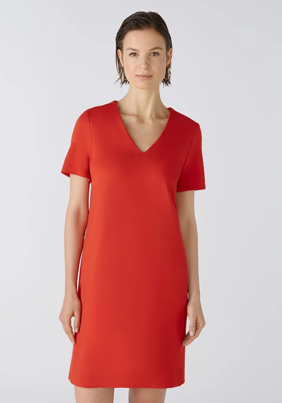 Oui V-Neck Heavy Jersey Straight Fit Mini Dress, Aura Orange Elegant Velvet Mini Dress