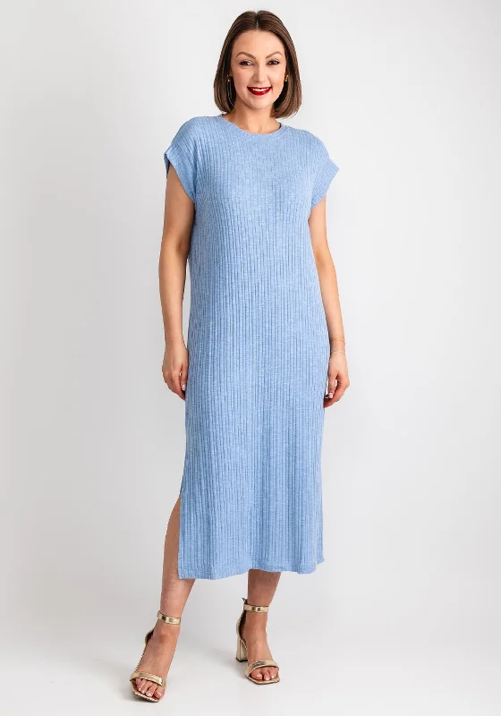 Pieces Lena Ribbed Knit Midi Dress, Hydrangea Comfortable Casual Midi Dress