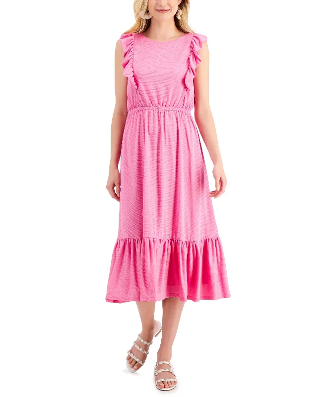 Petite Ruffled Knit Midi Dress Comfortable Draped Midi Dress