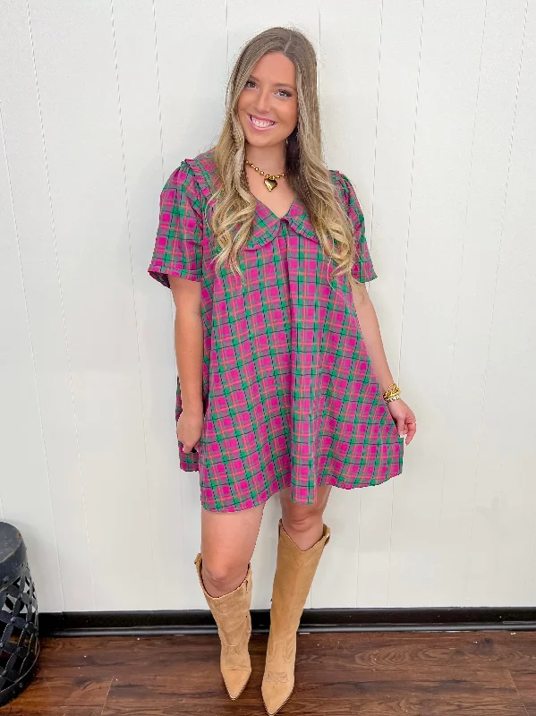 Pretty In Plaid Mini Dress Comfortable Casual Mini Dress