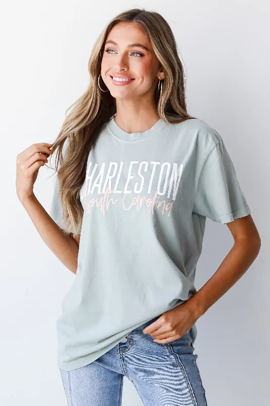 Sage Charleston South Carolina Script Tee Hooded Caped Shawl Collar