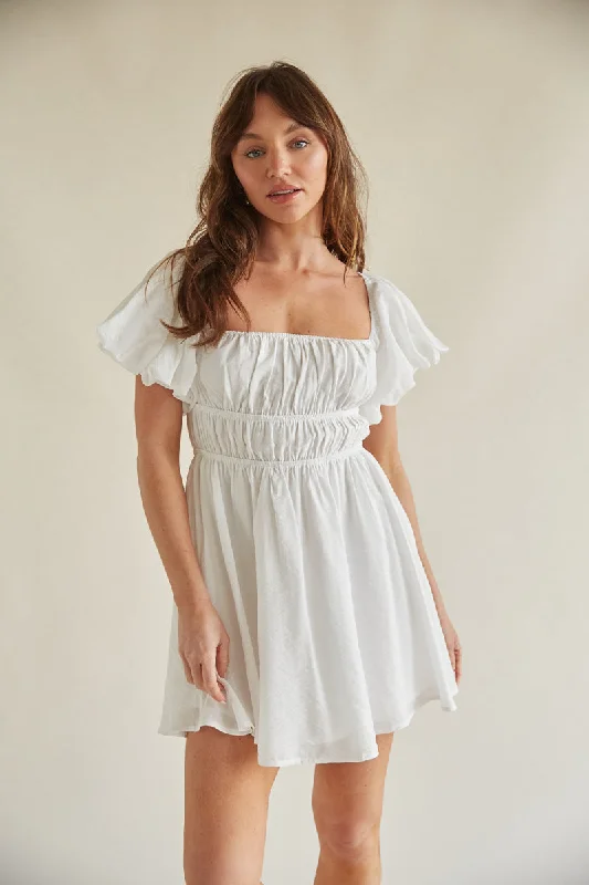 Santal Puff Sleeve Babydoll Mini Dress Comfortable One-Shoulder Mini Dress