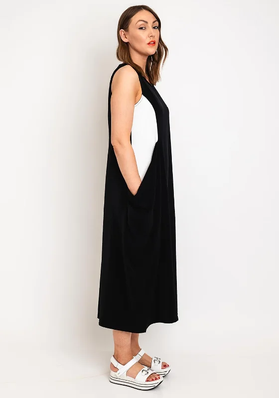 Ever Sassy Contrast Panel Midi Dress, Black Comfortable Denim Midi Dress