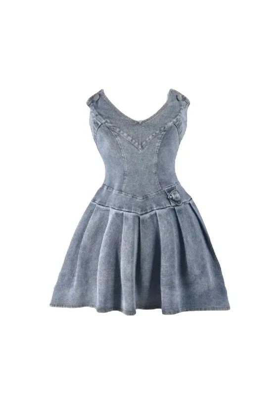 Denim Pleated Mini Dress Modern Satin Mini Dress