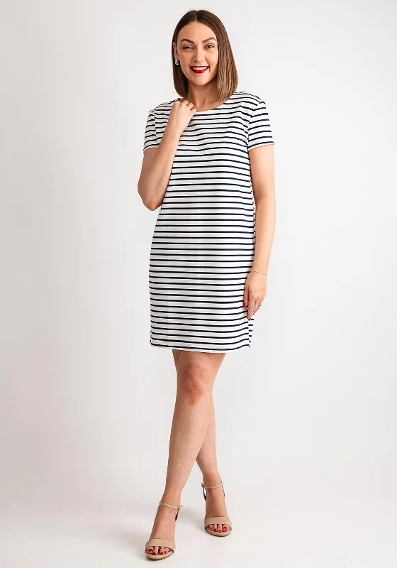 Vero Moda Abby Short Striped Zip Back Mini Dress, Navy & White Fashionable Denim Mini Dress