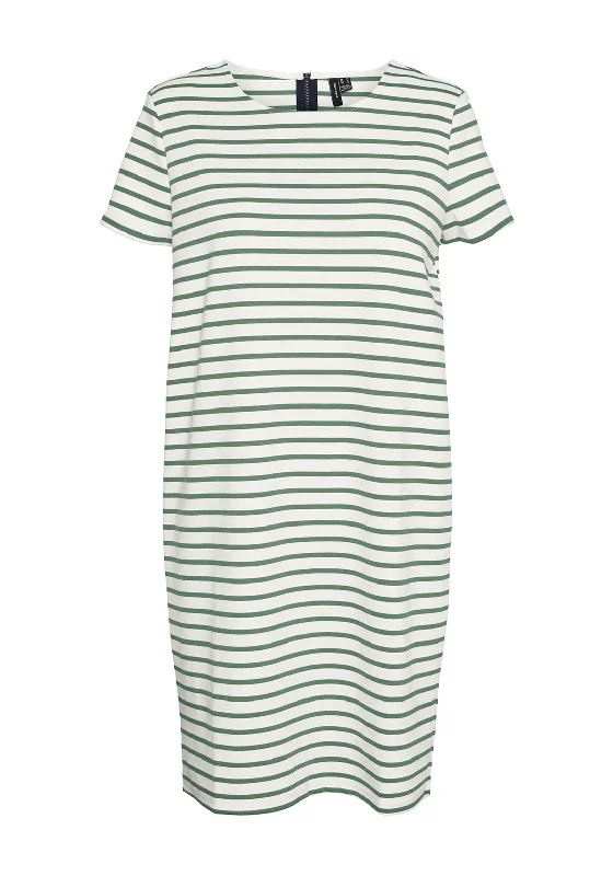 Vero Moda Abby Short Striped Zip Back Mini Dress, Green Casual Button-Up Mini Dress