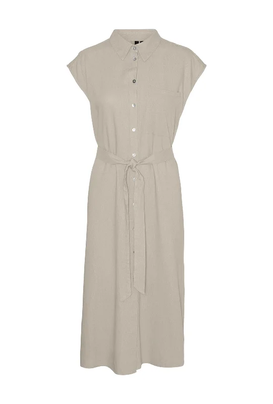 Vero Moda Mymilo Linen Blend Shirt Midi Dress, Silver Lining Stylish Color Block Midi Dress