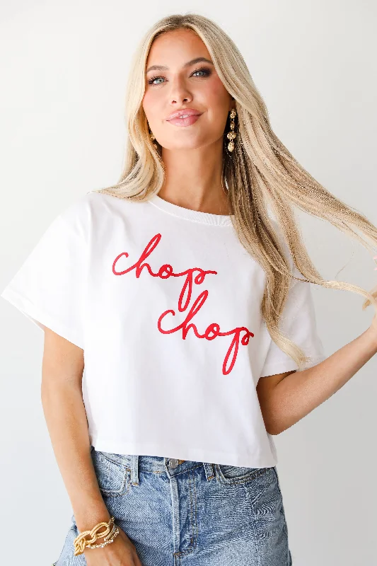 White Chop Chop Cropped Tee Collared T-Shirt Boat Neck A-Line